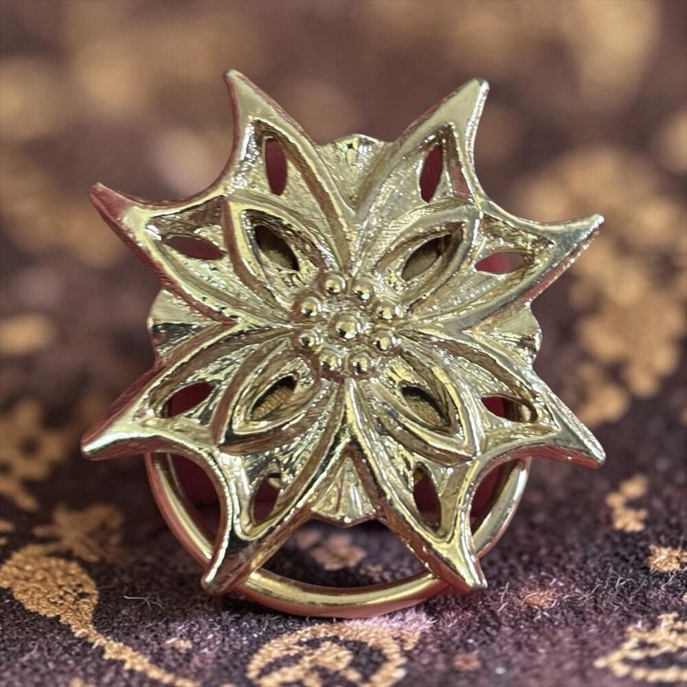 Gold Floral Scarf Clip Openwork Starburst Flower Retro Sweater Guard Vintage